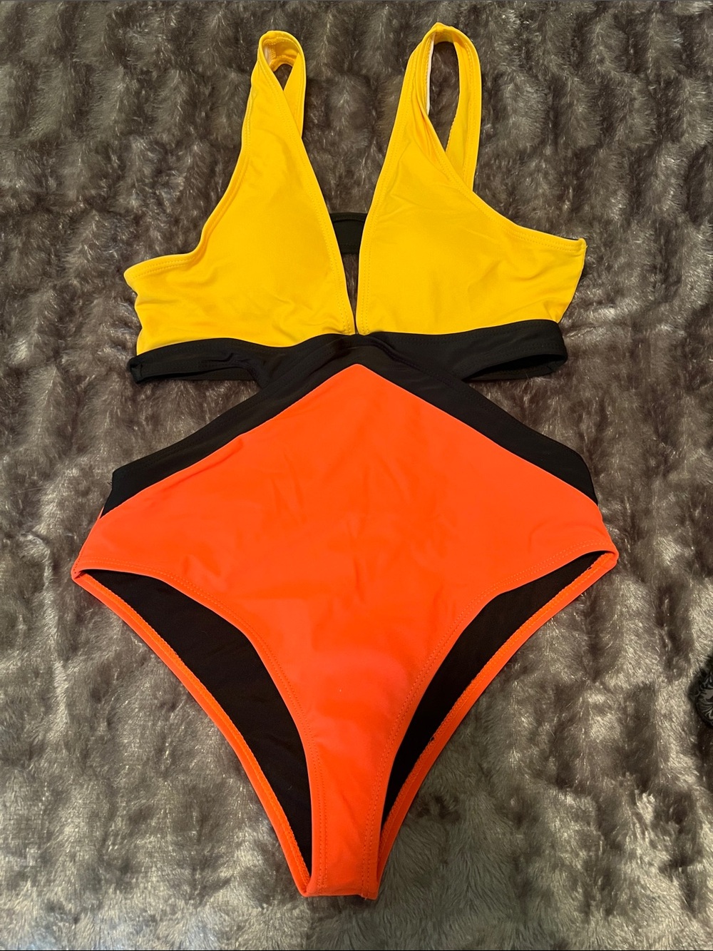 SHEIN Yellow, Black & Orange Monokini, size Large